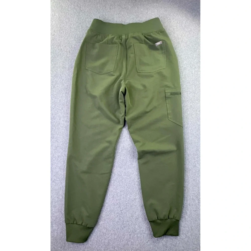FIGS HW Zamora Jogger Scrub Pants Womens S Petite Green Zip Pockets RN Medic